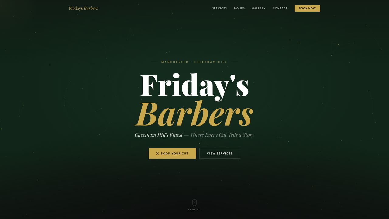 Homepage of the Fridays MCR website, built by XMD